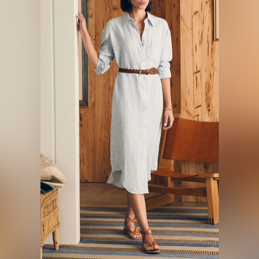 NWT Faherty Laguna Linen midi Dress ocean view stripe